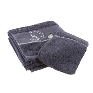 moulinsart Tim und Struppi Handtuch und Waschlappen grau