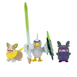 Jazwares Pokémon Battle Figure Set - Sirfetch'd + Morpeko (Hangry Mode) + Yamper