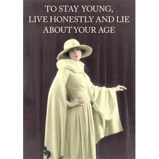 Cath Tate Wenskaart Champagne - To stay young, eat slowly and lie about your age