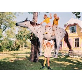 modern times Pippi Longstocking postcard - Pippi with horse and Tommy and Annika