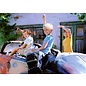 modern times Pippi Longstocking postcard - Pippi, Tommy and Annika in car