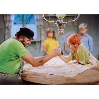 modern times Pippi Longstocking postcard -  Pippi arm wrestling with her father
