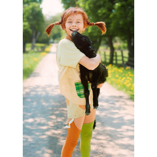 modern times Pippi Longstocking postcard -  Pippi with a little goat