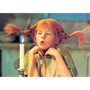 modern times Pippi Longstocking postcard -  Pippi blows out candle