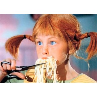 modern times Pippi Langkous postkaart - Pippi eet spaghetti