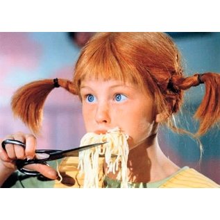 modern times Pippi Langstrumpf Postkarte - Pippi isst Spaghetti