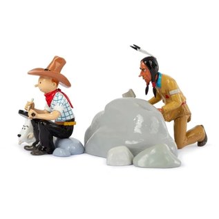 moulinsart set metal figures Tintin, Snowy and Native American in America
