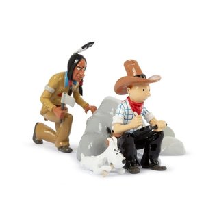 moulinsart set metal figures Tintin, Snowy and Native American in America