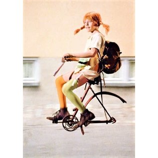 modern times Pippi Longstocking postcard -  Pippi biking