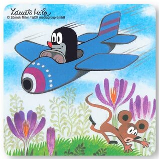 Logoshirt The mole  coaster - The Mole in blue airplane - Zdenek Miler