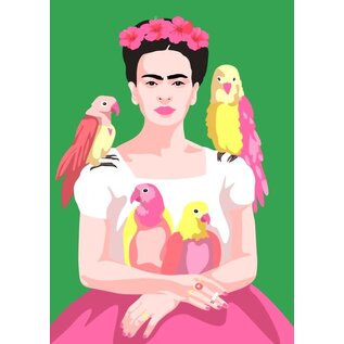 Nobis Design Pop Art New Generation postkaart - Frida Kahlo met papegaaien