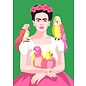 Nobis Design Pop Art New Generation postkaart - Frida Kahlo met papegaaien