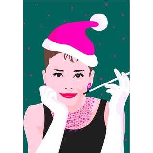 Nobis Design Pop Art New Generation Weihnachtskarte - Audrey Hepburn with Christmas hat