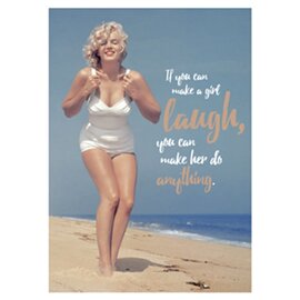 modern times Marilyn Monroe postcard - If you can make a girl laugh, you can make her do anything.