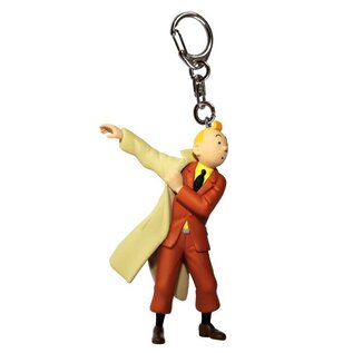 moulinsart Tintin keychain - Tintin puts on his trench coat figure