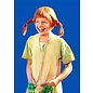 modern times Pippi Langkous postkaart - Pippi lachend met blauwe achtergrond