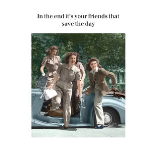 Cath Tate Greeting card Photocaptions - In the end it's your friends that save the day