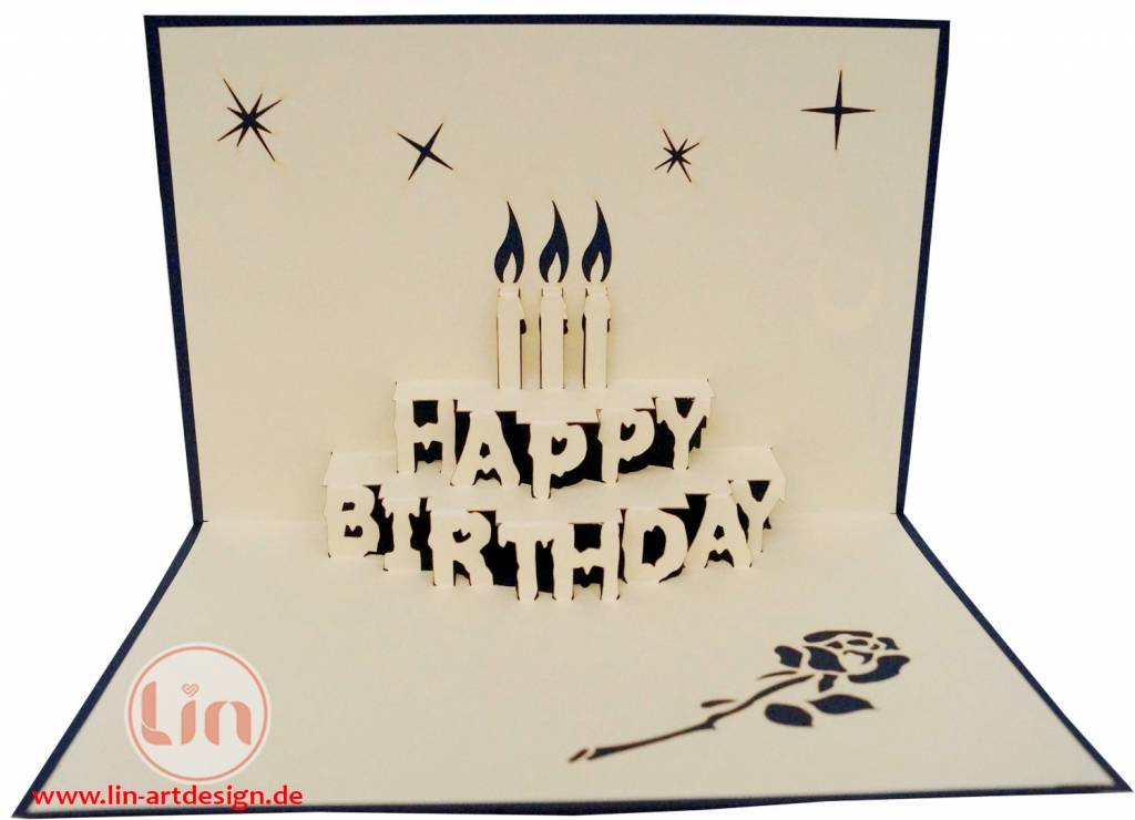 LINPopUp®, Pop Up 3D Karte, Geburtstagskarten, Glückwunsch karte, Happy Birthday, Kerze, Torte, LIN17143, N1