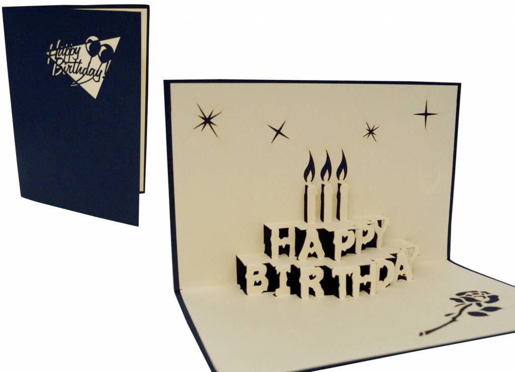 LINPopUp®, Pop Up 3D Karte, Geburtstagskarten, Glückwunsch karte, Happy Birthday, Kerze, Torte, LIN17143, N1