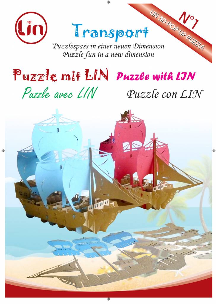 3D Pop Up Puzzle, Piratenschiff (rot)