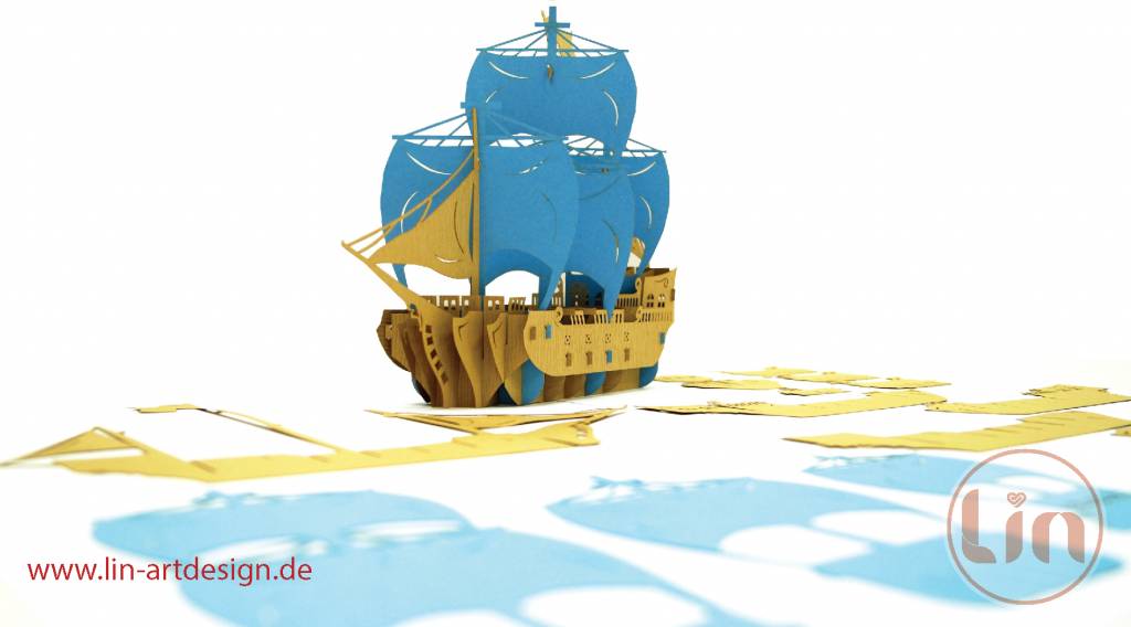 3D Pop up puzzle, Pirate ship (blue)