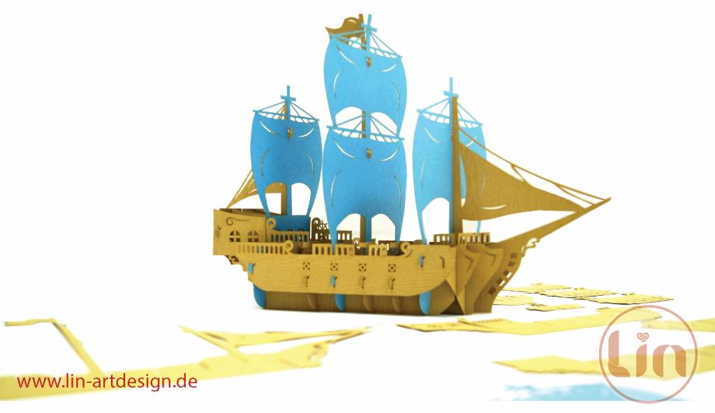 3D Pop up puzzle, Pirate ship (blue)