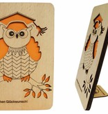 Wooden greeting card, wooden cards, greeting card, birthday card, doktur owl, N601