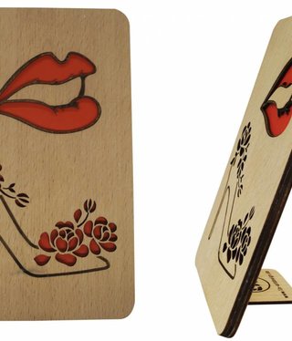 Grußkarten aus Holz, Holzkarten, Glückwunschkarte, Shopping Gutschein, Schuhe , Lipstick [N607]