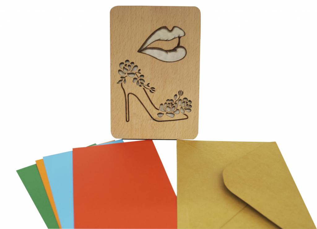 Wooden Greeting Cards, Wooden Cards, Greeting Card, Shopping Voucher, Shoes , Lipstick, N607