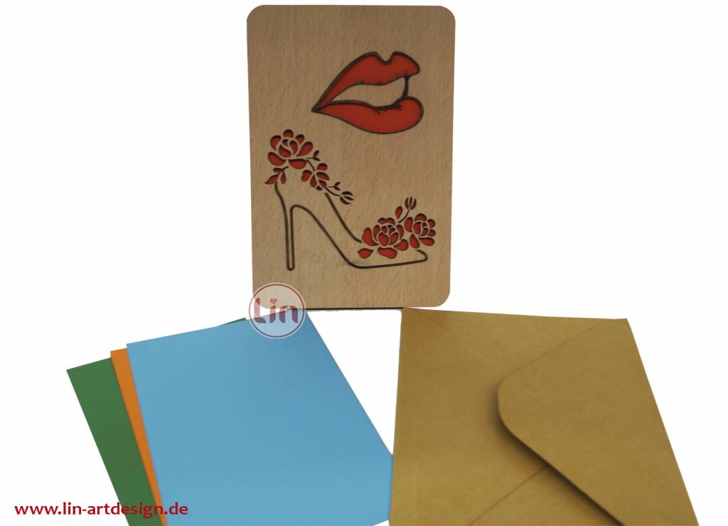 Wooden Greeting Cards, Wooden Cards, Greeting Card, Shopping Voucher, Shoes , Lipstick, N607