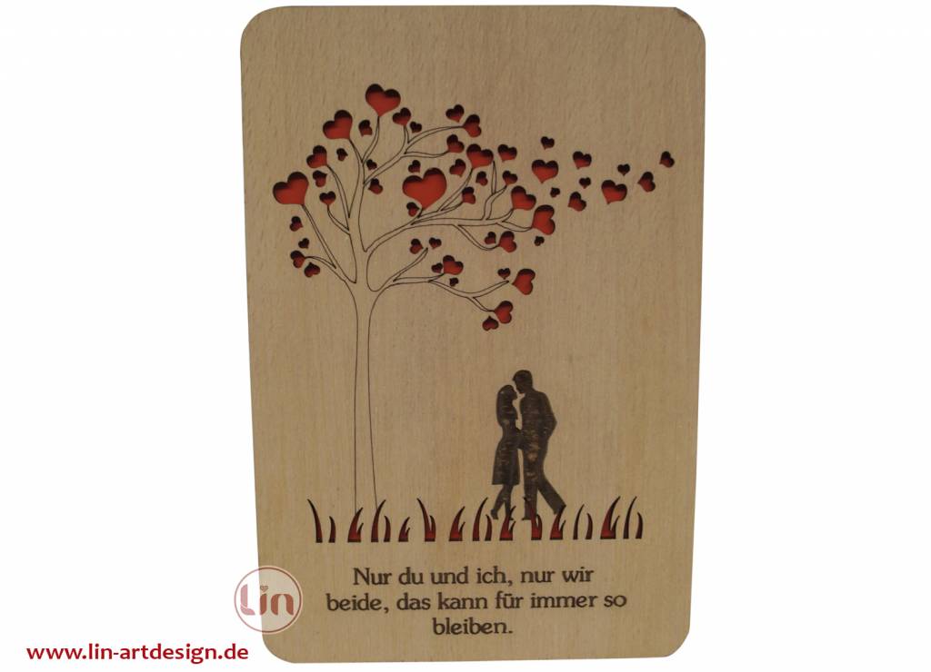Wood greeting card, Heart Tree, Couple on a meadow, N602