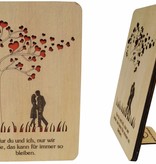Wood greeting card, Heart Tree, Couple on a meadow