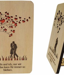 Grußkarte aus Holz, Holzkarten, Valentinskarte, Hochzeitskarte, Herz Baum, Liebe, N602