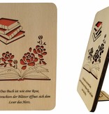 Wood greeting card, Books and roses, N605