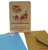 Wood greeting card, Books and roses, N605