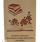 Wood greeting card, Books and roses, N605