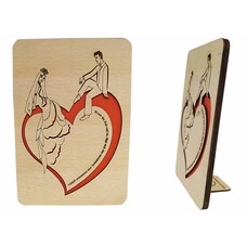 Grußkarte aus Holz, Holzkarten, Valentinskarte, Hochzeitskarte, Brautpaar auf Herz, N603