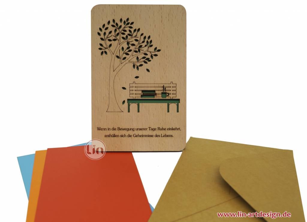 Holzkarte, Holzkarten, Glückwunschkarte, Geburtstagskarte, Ruhestand, Parkbank, N609