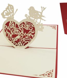 Pop up greeting card, Heart with butterfly and bird