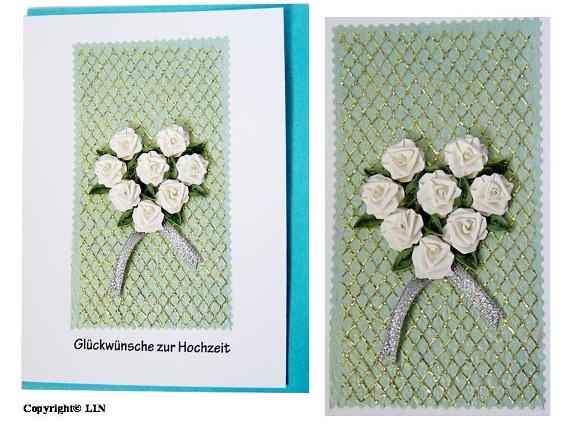 Quilling card white roses heart