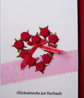 Quilling card red roses heart