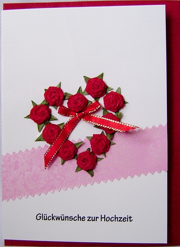 Quilling card red roses heart