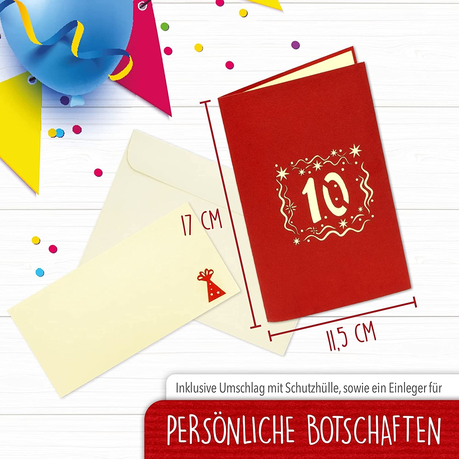 LINPOPUP POP UP 3D Karte, Geburtstagskarte 10 Jahre, Grußkarte 10. Geburtstag, Pop Up Karte, POP UP Karten Geburtstag, Hochzeitstag 10 Jahre, Jubiläum 10 Jahre, LIN17631, LINPopUp®, N364