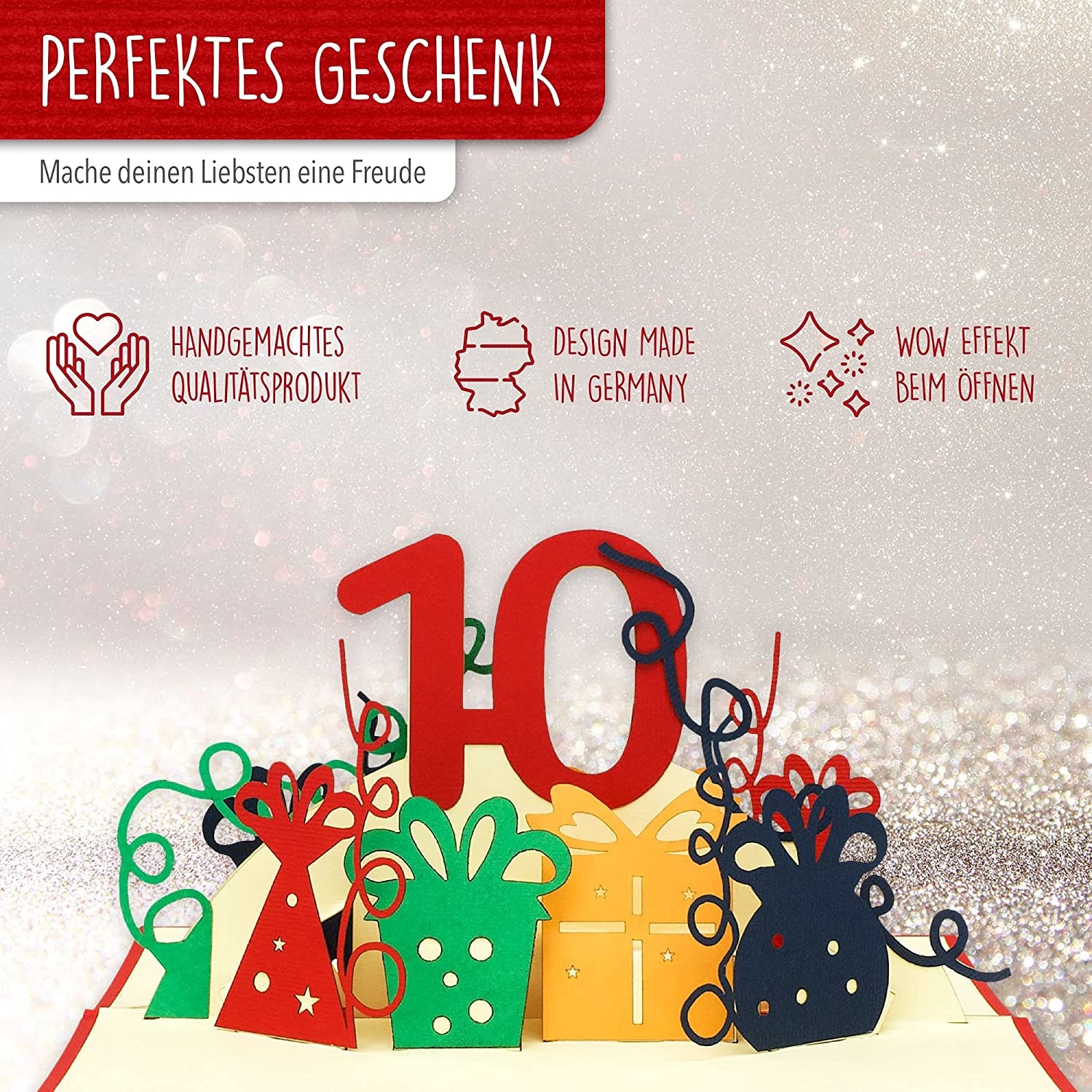 LINPOPUP POP UP 3D Karte, Geburtstagskarte 10 Jahre, Grußkarte 10. Geburtstag, Pop Up Karte, POP UP Karten Geburtstag, Hochzeitstag 10 Jahre, Jubiläum 10 Jahre, LIN17631, LINPopUp®, N364