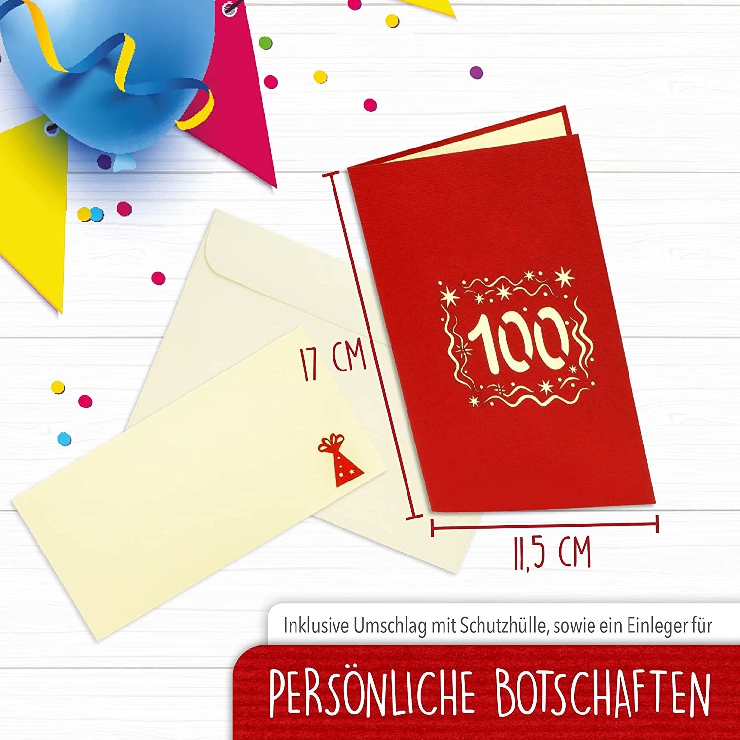 LIN17598, 3D Pop Up Grusskarte, Geburtstagskarte, Jubiläum, 100. Geburtstag, Jubiläumszahl 100, N352