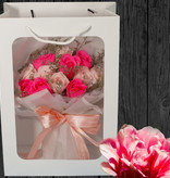 LINPOPUP FlowerBag Deluxe, Handmade Bouquet, incl. LIN Pop Up Card as Gift for Birthday, Mother's Day, Anniversary, Get Well, Thank You, Congratulations, Pink Rose Petals, LIN17759, LINPopUp®,