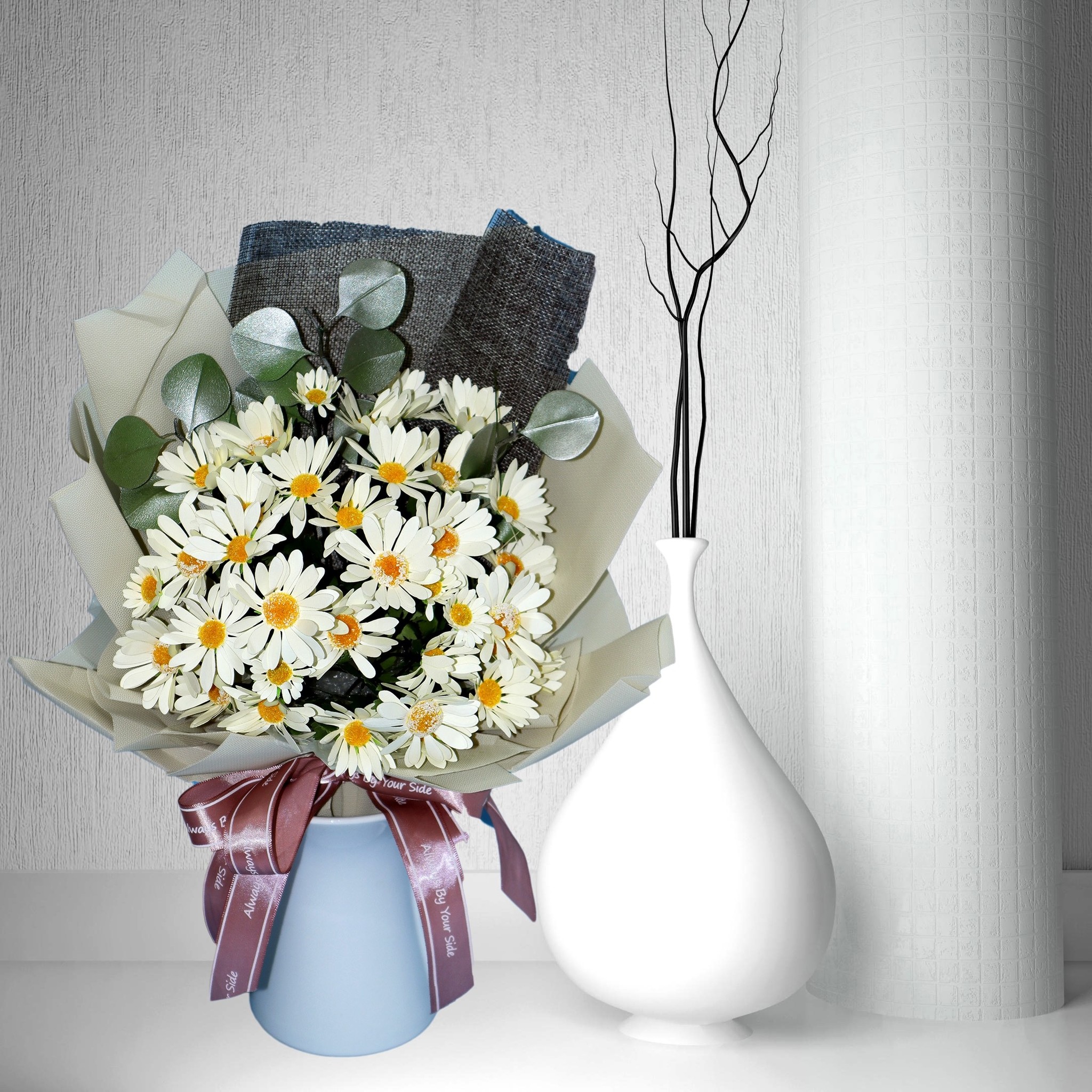 LINPOPUP FlowerBag Delux, handmade bouquet - incl. LIN POP UP card, as a gift for birthday - mother's day - anniversary - get well - thank you - congratulations - daisies, LIN17759, LINPopUp®, N900