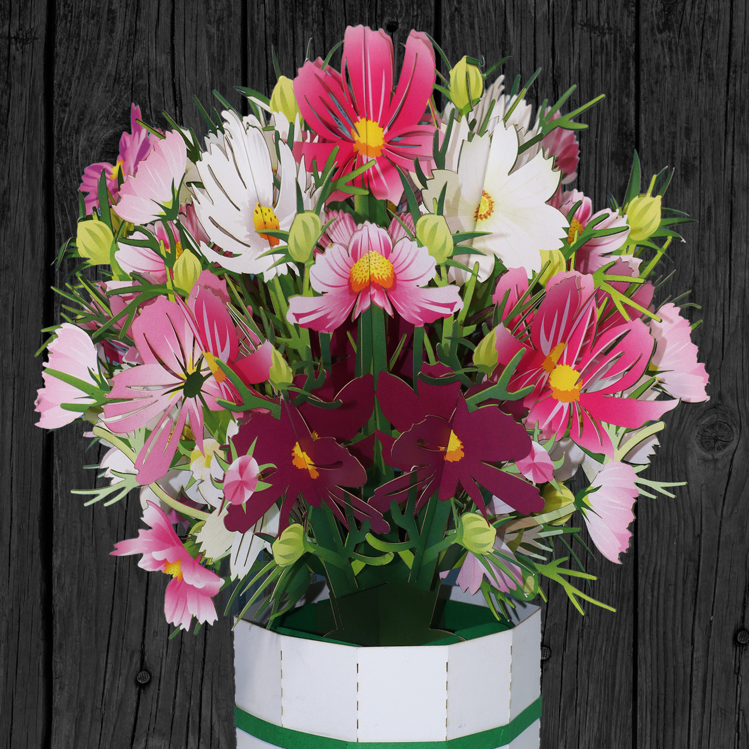 LINPOPUP LIN Pop-Up Blumenstrauß, Handgemachter Blumen inkl. Vase u. Unterteller, als Geschenk zum Geburtstag, Muttertag, Jubiläum, Gute Besserung, Danke, Papierblumenstrauß, Schmuckkörbchen, LIN17905, LINPopUp®, N803