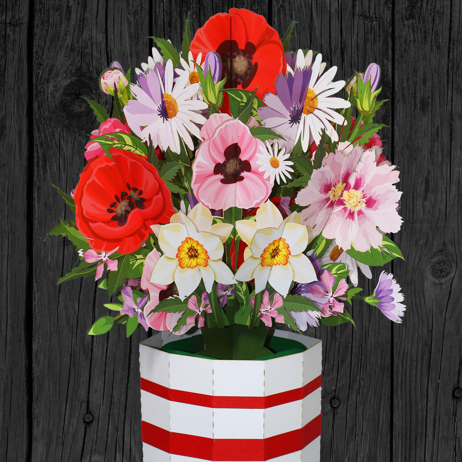 LINPOPUP Pop-Up Blumenstrauß, Handgemachter Blumen aus Papier inkl. Vase u. Unterteller, als Geschenk zum Geburtstag, Muttertag, Jubiläum, Gute Besserung, Danke, Papierblumenstrauß, LIN17907, LINPopUp®, N802