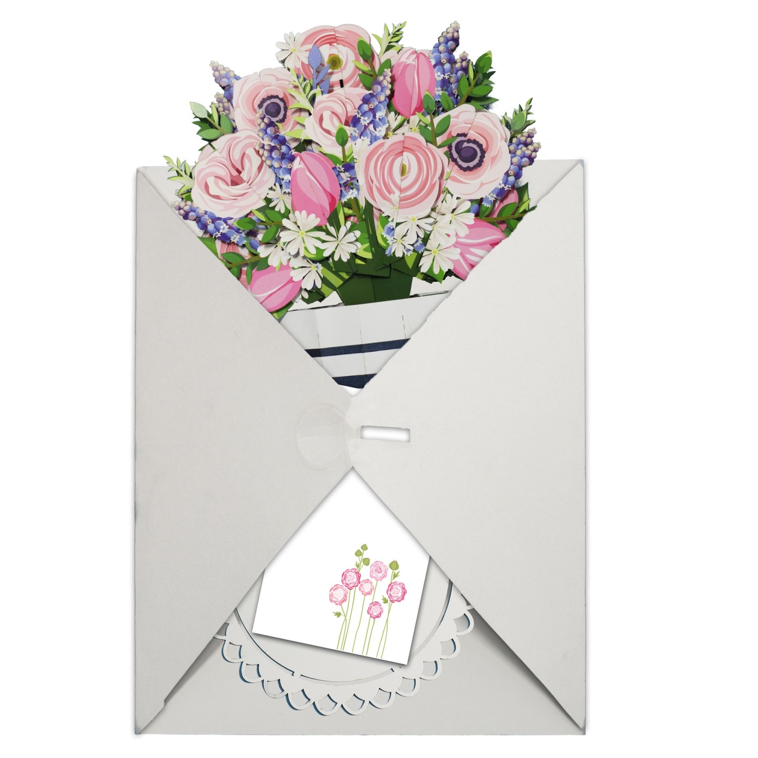 LINPOPUP LIN Pop-Up Blumenstrauß, Handgemachter Blumen aus Papier inkl. Vase u. Unterteller, als Geschenk zum Geburtstag, Muttertag, Jubiläum, Gute Besserung, Danke, Papierblumenstrauß, Ranunkeln, LIN17903, LINPopUp®, N801
